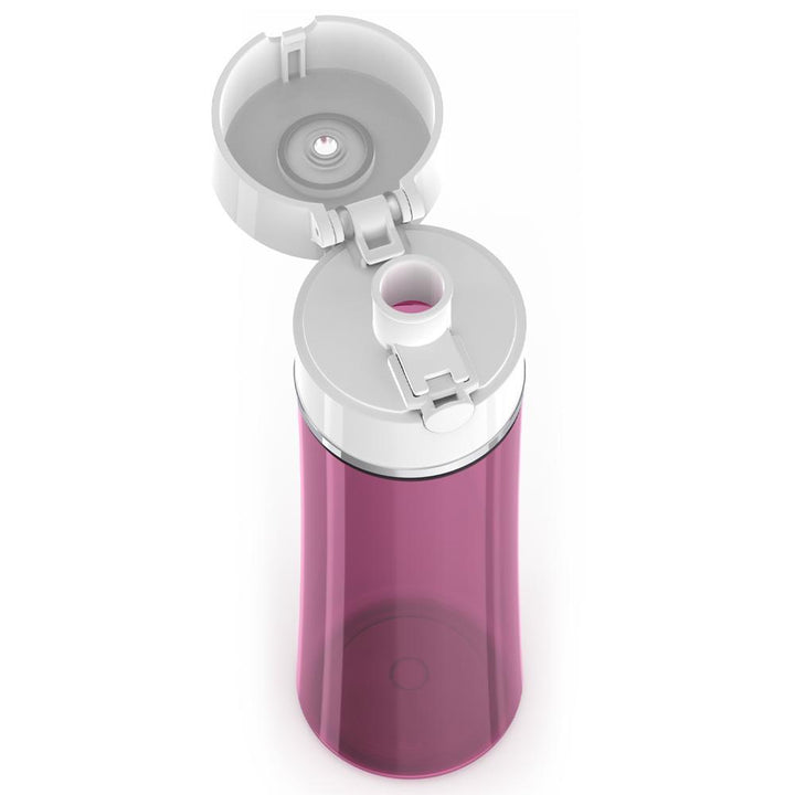 Thermos® 22oz Thermos® water bottle in Turquoise W/Gray Lid — close-up of push-button spout lid