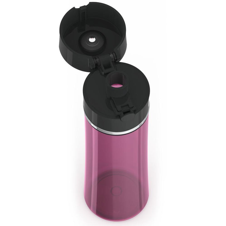 Thermos® 22oz Thermos® water bottle in Burgundy W/Black Lid — close-up of push-button spout lid
