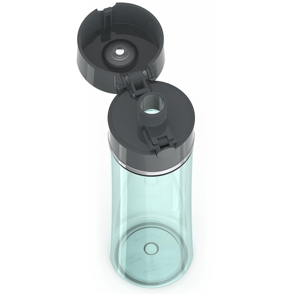 Thermos® 22oz Thermos® water bottle in Burgundy W/Black Lid — close-up of push-button spout lid