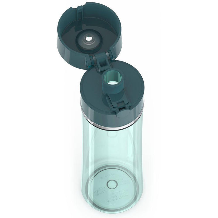 Thermos® 22oz Thermos® water bottle in Burgundy W/Black Lid — close-up of push-button spout lid