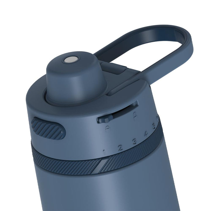 Thermos® 24oz Alta water bottle in Slate Blue — close-up of lid mechanism