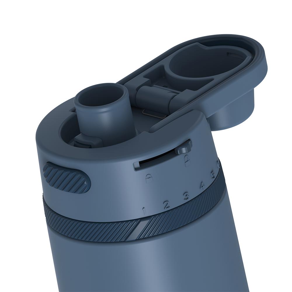Thermos® 24oz Alta water bottle in Slate Blue — close-up of lid mechanism