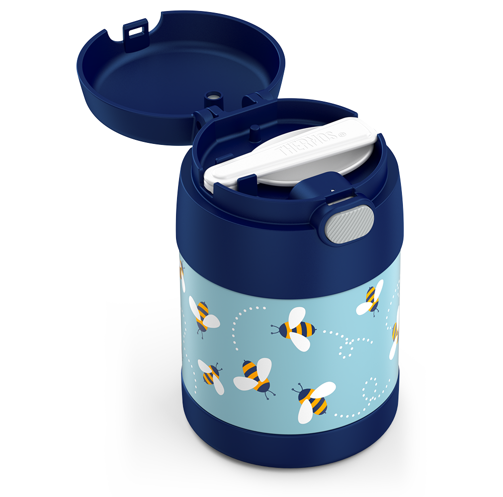Thermos® 10oz FUNtainer® food jar in Rainbow Dreams — close-up of lid mechanism