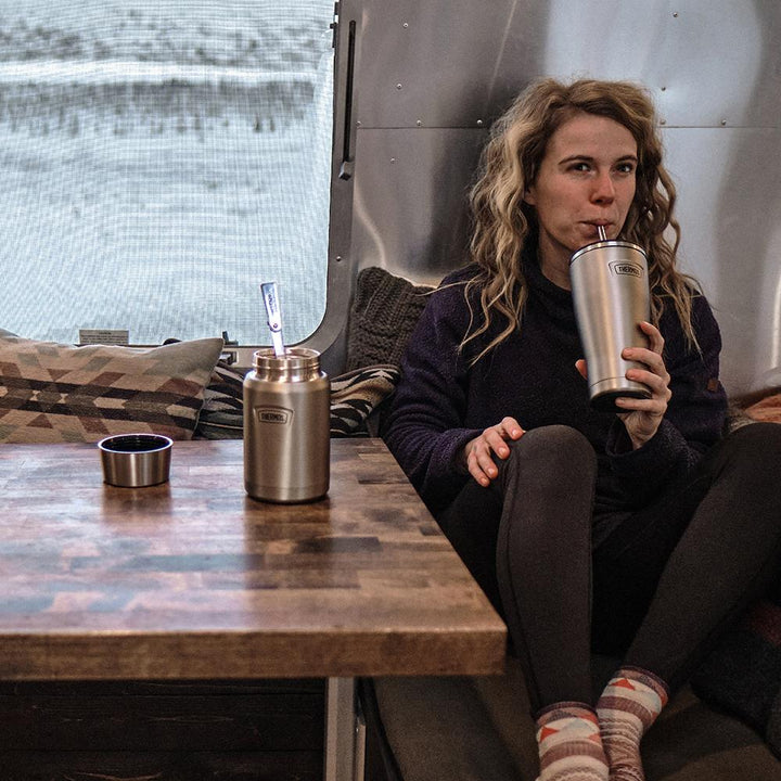 Thermos® 24oz Icon™ tumbler in Saddle — lifestyle photo in use