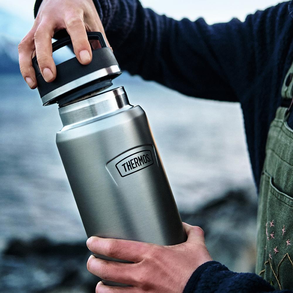 Thermos® 40oz Icon™ water bottle in Matte Stainless Steel — lifestyle photo in use