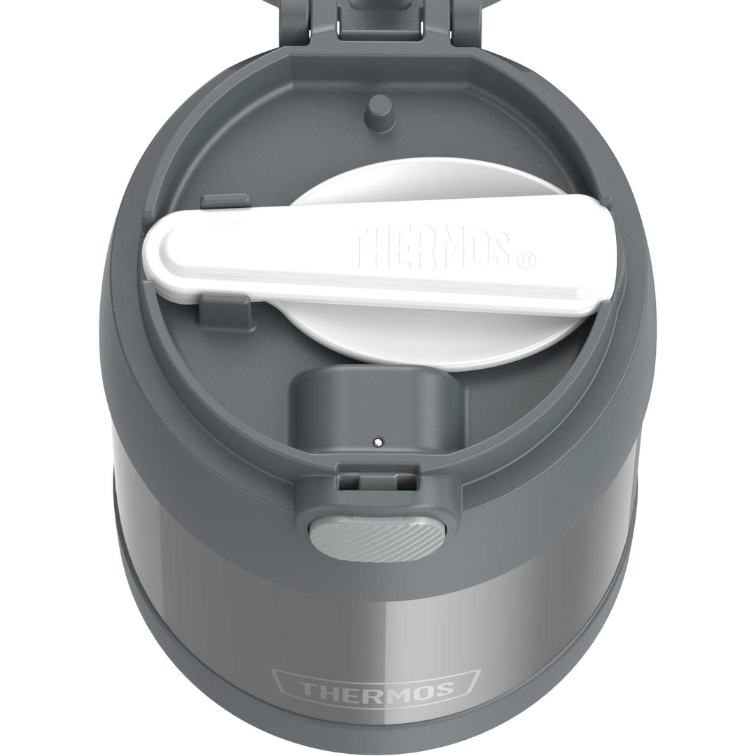 Thermos® 10oz FUNtainer® food jar in Charcoal — top view showing lid opening