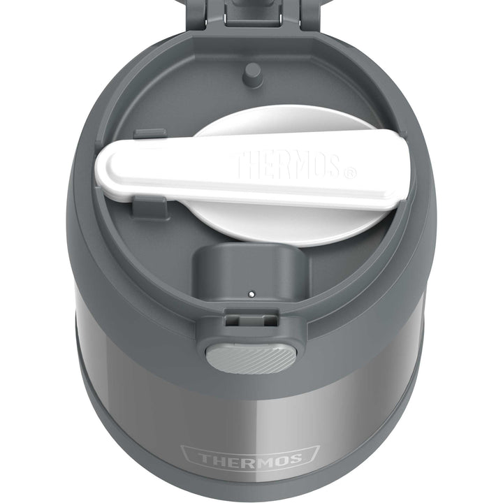 Thermos® 10oz FUNtainer® food jar in Charcoal — top view showing lid opening