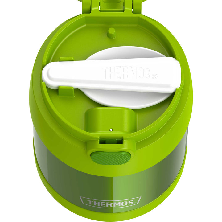 Thermos® 10oz FUNtainer® food jar in Charcoal — top view showing lid opening