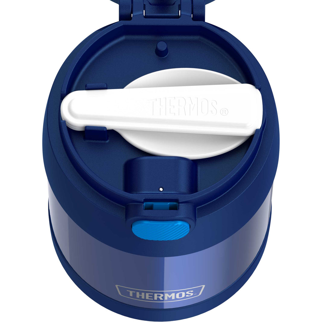 Thermos® 10oz FUNtainer® food jar in Charcoal — top view showing lid opening