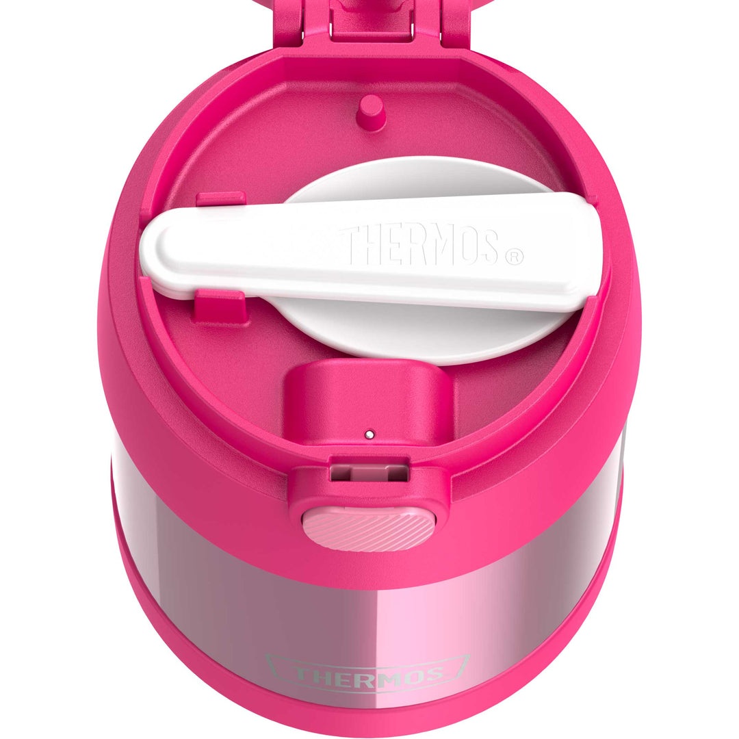 Thermos® 10oz FUNtainer® food jar in Charcoal — top view showing lid opening