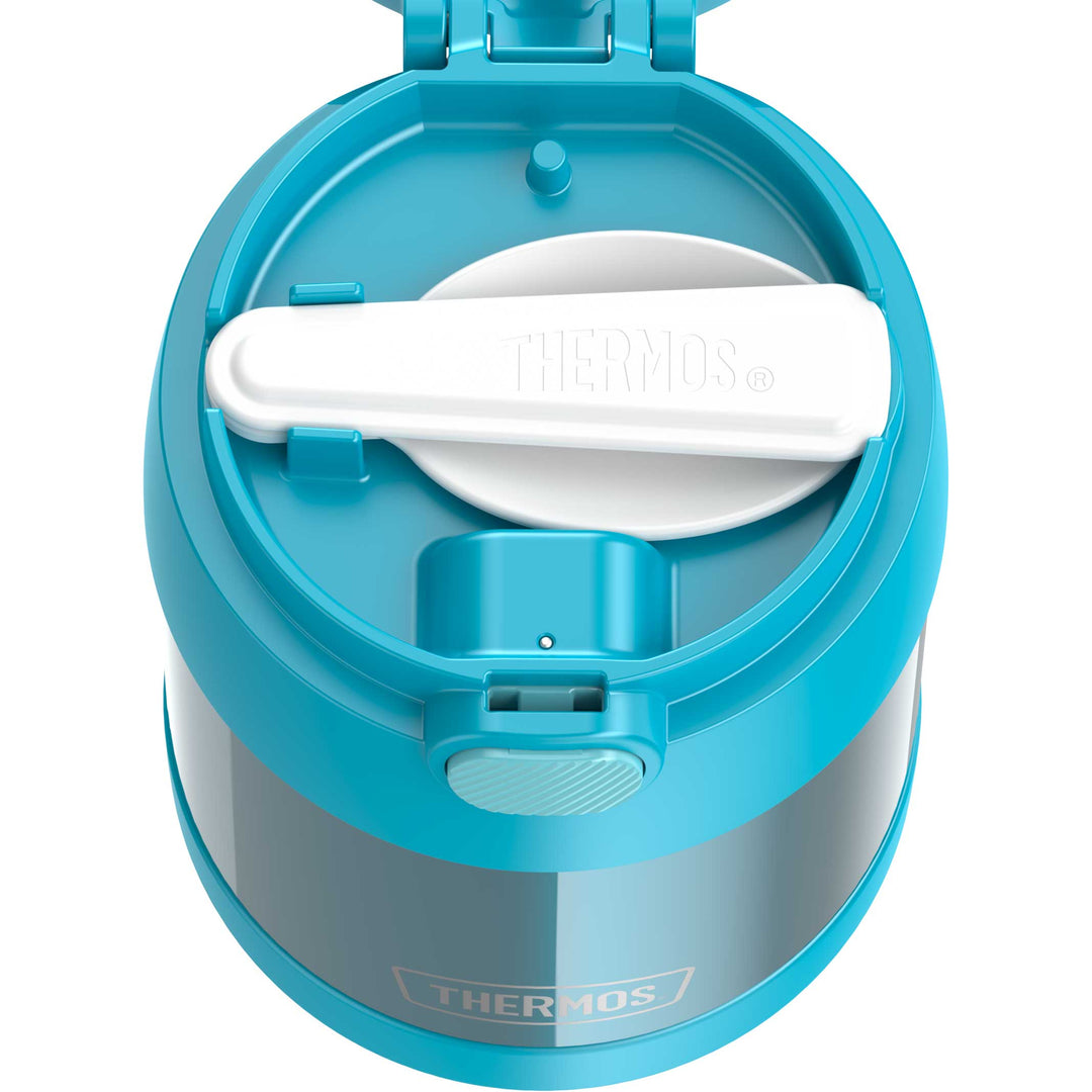 Thermos® 10oz FUNtainer® food jar in Charcoal — top view showing lid opening