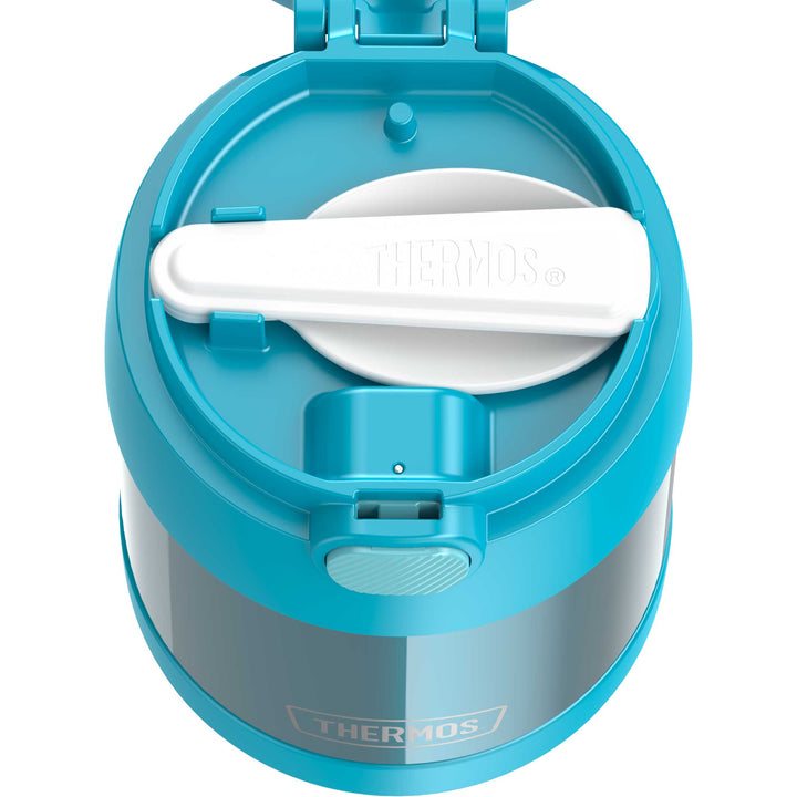 Thermos® 10oz FUNtainer® food jar in Charcoal — top view showing lid opening