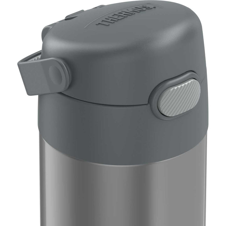 Thermos® 12oz FUNtainer® water bottle in Yellow/Green — top view showing lid opening