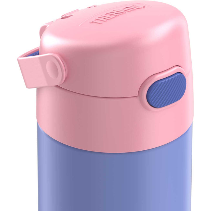 Thermos® 12oz FUNtainer® water bottle in Yellow/Green — top view showing lid opening
