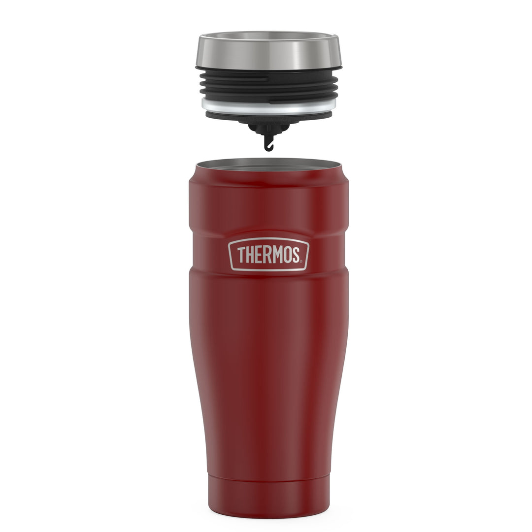 Thermos® 16oz Stainless King™ tumbler in Matte Stainless Steel — showing lid and bottle components