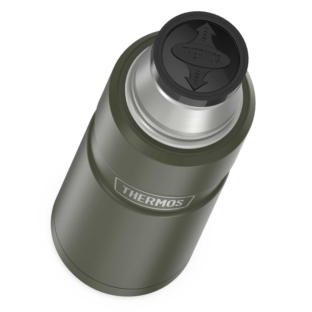 Thermos® 16oz Stainless King™ beverage bottle in Matte Stainless Steel — top view showing lid opening
