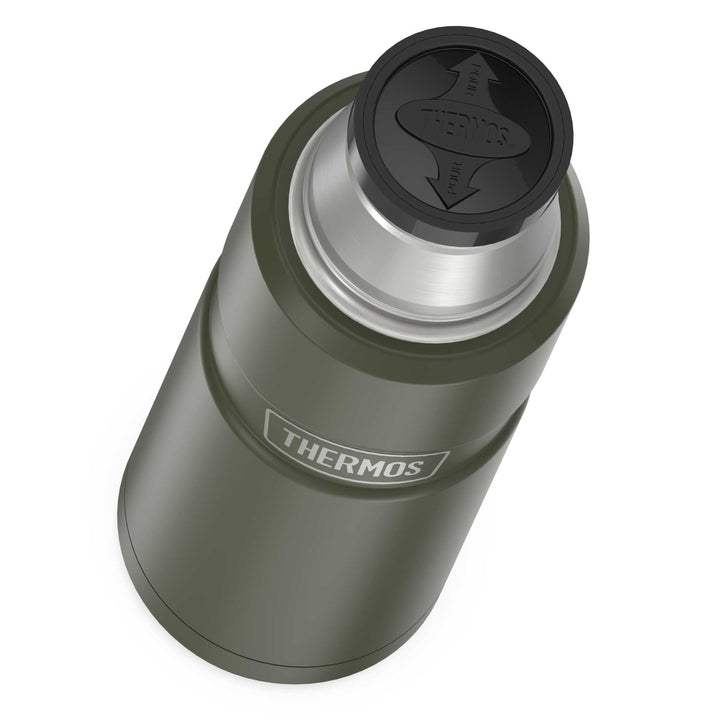 Thermos® 16oz Stainless King™ beverage bottle in Matte Stainless Steel — top view showing lid opening