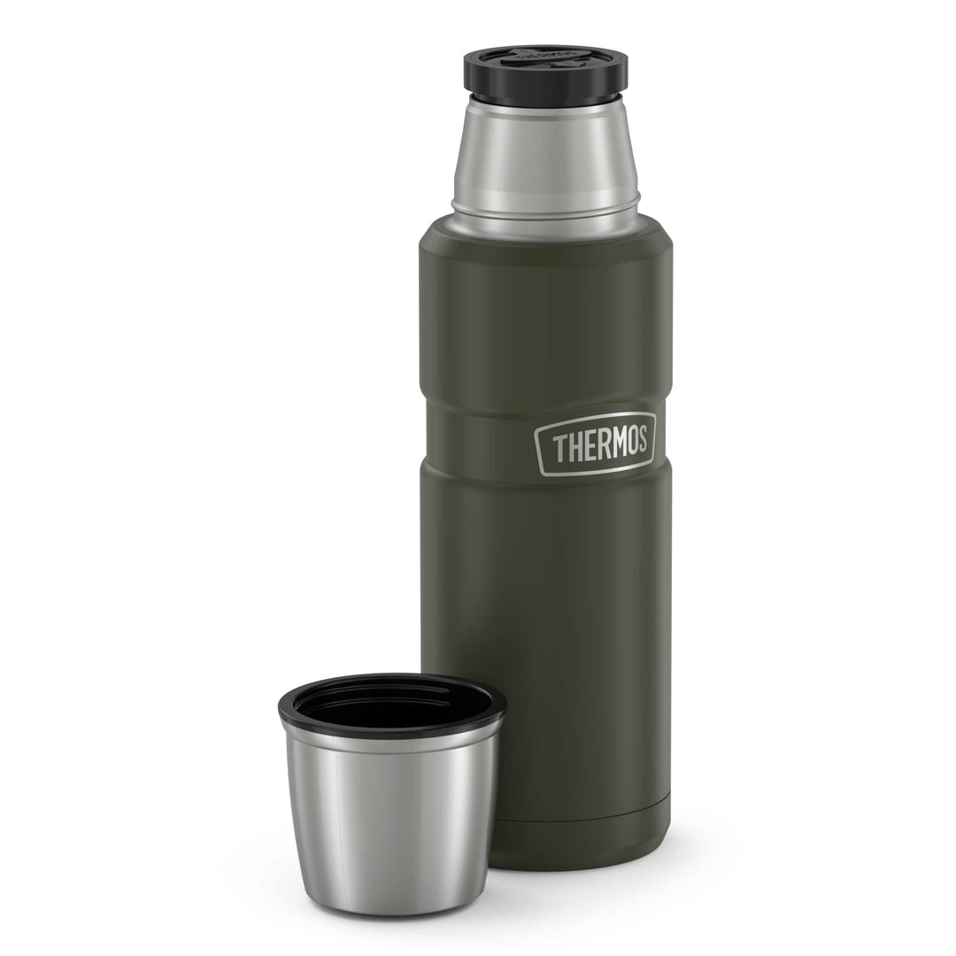 Thermos® 16oz Stainless King™ beverage bottle in Matte Stainless Steel — top view showing lid opening