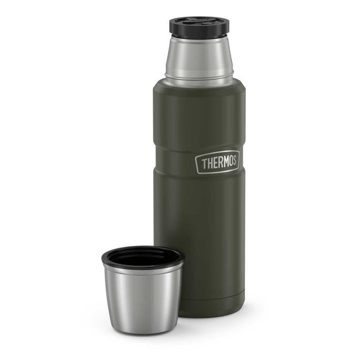 Thermos® 16oz Stainless King™ beverage bottle in Matte Stainless Steel — top view showing lid opening