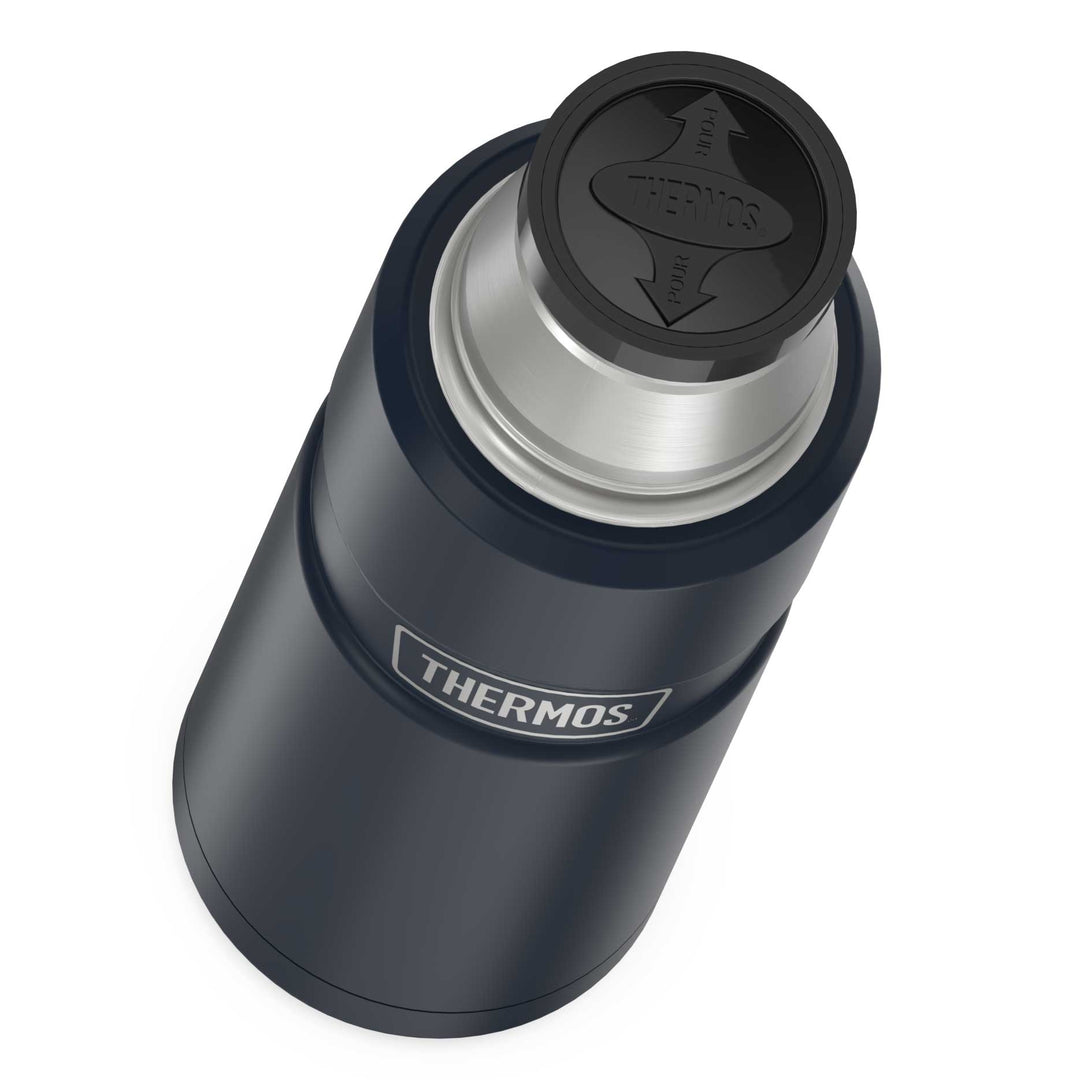 Thermos® 16oz Stainless King™ beverage bottle in Matte Stainless Steel — top view showing lid opening