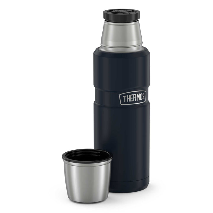 Thermos® 16oz Stainless King™ beverage bottle in Matte Stainless Steel — top view showing lid opening