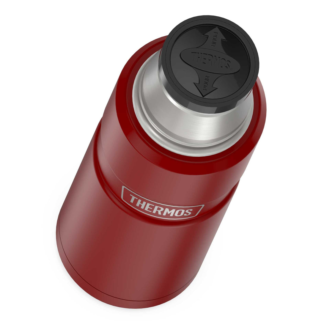 Thermos® 16oz Stainless King™ beverage bottle in Matte Stainless Steel — top view showing lid opening