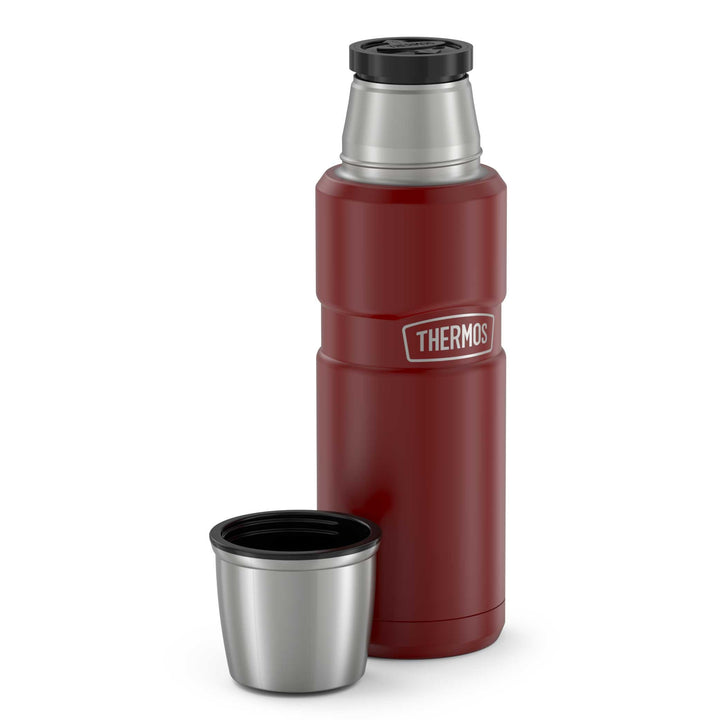 Thermos® 16oz Stainless King™ beverage bottle in Matte Stainless Steel — top view showing lid opening
