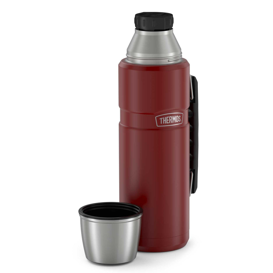 Thermos® 40oz Stainless King™ beverage bottle in Matte Stainless Steel — top view showing lid opening