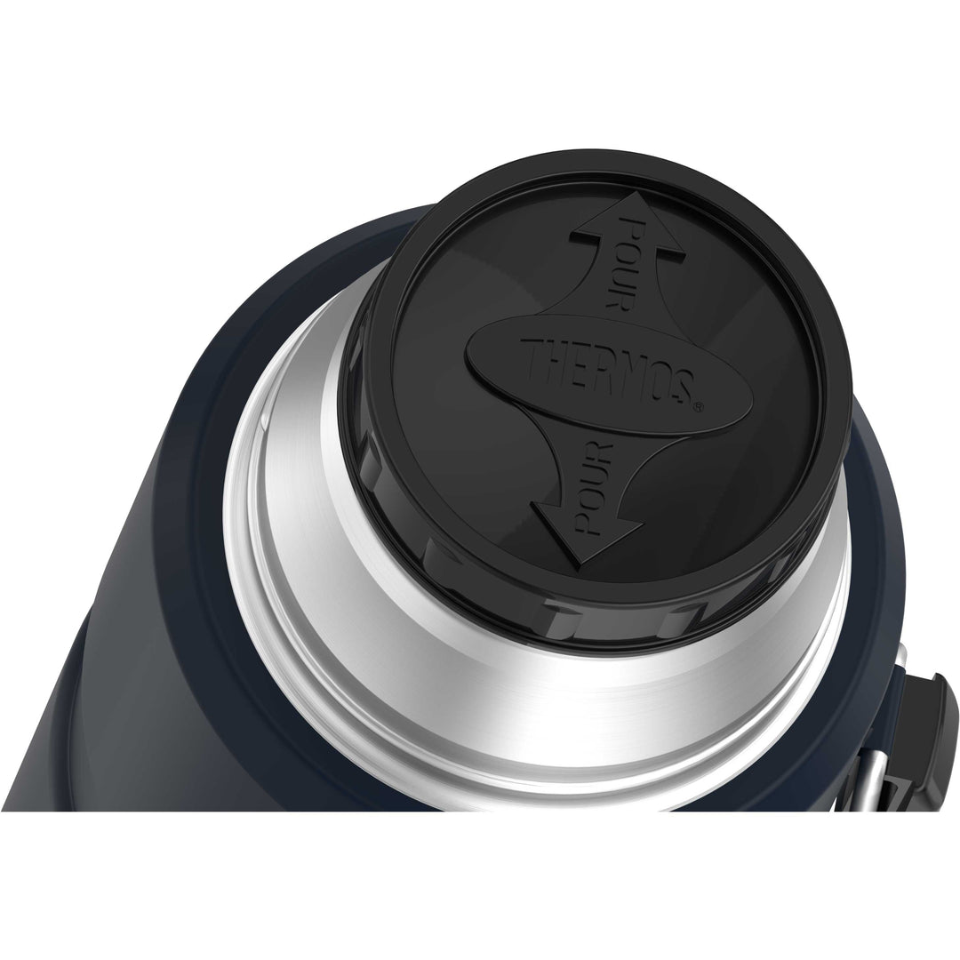 Thermos® 2.0 L Stainless King™ beverage bottle in Matte Stainless Steel — top view showing lid opening