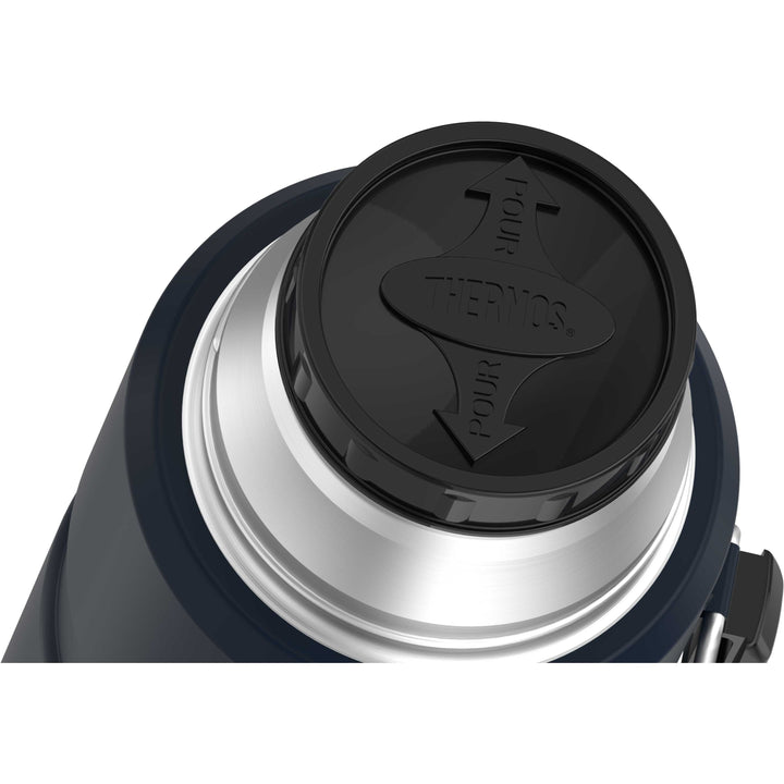 Thermos® 2.0 L Stainless King™ beverage bottle in Matte Stainless Steel — top view showing lid opening