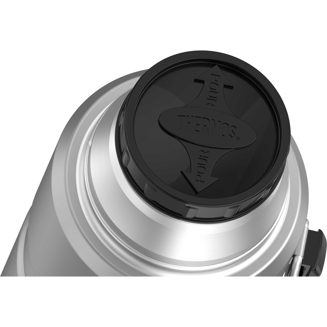 Thermos® 2.0 L Stainless King™ beverage bottle in Matte Stainless Steel — top view showing lid opening