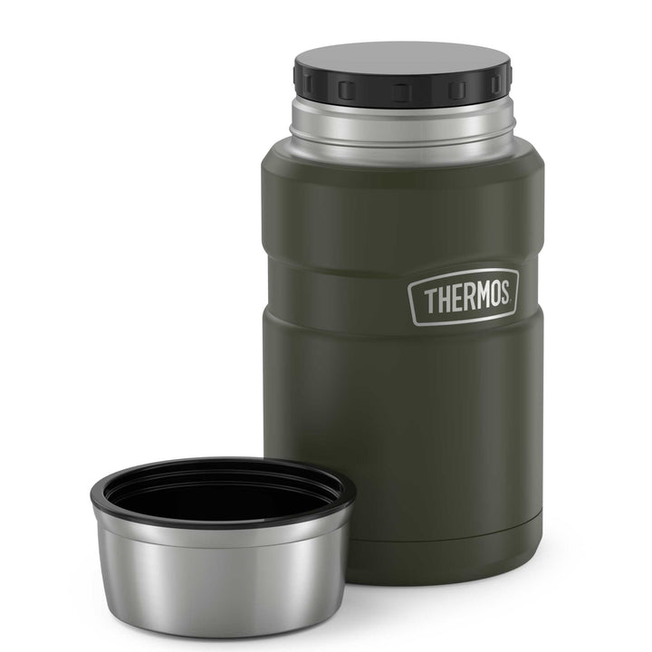 Thermos® 24oz Stainless King™ food jar in Royal Blue — top view showing lid opening