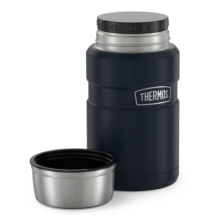 Thermos® 24oz Stainless King™ food jar in Royal Blue — top view showing lid opening