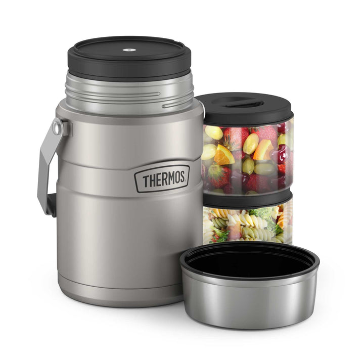 Thermos® 47oz Stainless King™ food jar in Matte Stainless Steel — showing lid and bottle components