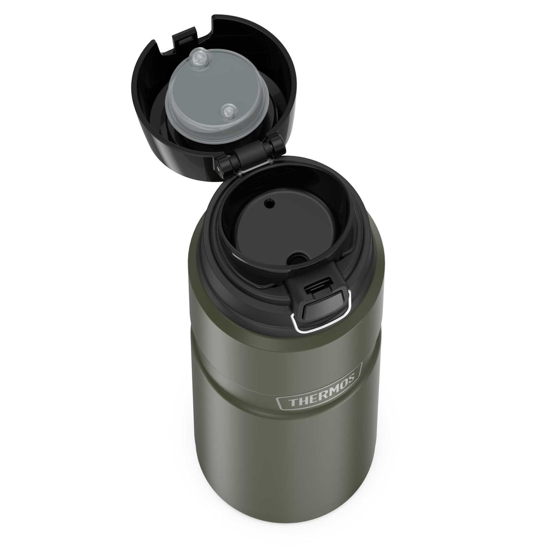 Thermos® 24oz Stainless King™ beverage bottle in Matte Stainless Steel — top view showing lid opening